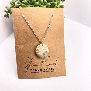 YOU ROCK! River Rock Natural Pendant Necklace. 18” stainless steel. NWT box5.8